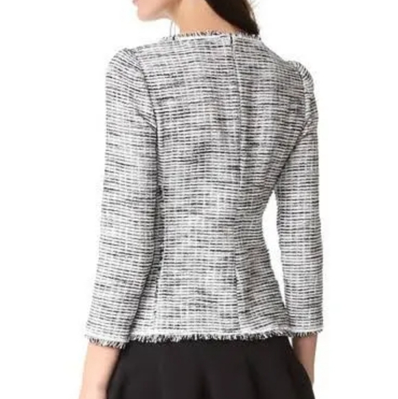 Rebecca Taylor Bouclé Tweed Top Fringe Hem Round Neck Heather Gray Blouse 6 - Picture 2 of 16